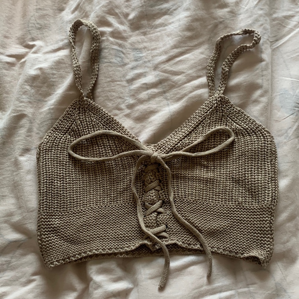 Knitted light brown boho crop top Med